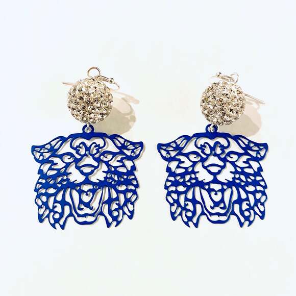 Kentucky Wildcat Filigree Crystal Drop Earrings - Picture 1 of 3
